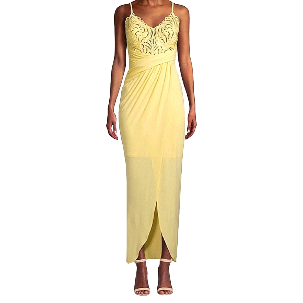 Lipsy Cornelli Lace Bodice Wrap Dress Size 8 in Yellow